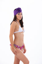 Load image into Gallery viewer, IOLET - Four Piece: White Triangle Top, Skirted Brazilian Bottom, White Cover Up and Headband