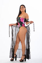 Load image into Gallery viewer, BRIDGET - One Piece Black Floral with Sarong Swimsuit Chiffon Bikini Cover