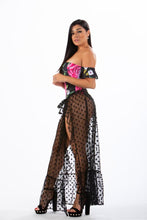 Load image into Gallery viewer, BRIDGET - One Piece Black Floral with Sarong Swimsuit Chiffon Bikini Cover