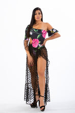 Load image into Gallery viewer, BRIDGET - One Piece Black Floral with Sarong Swimsuit Chiffon Bikini Cover