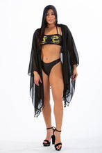 Load image into Gallery viewer, CELESTE - Three Piece: Black Dragon and White Tiger Print Bralette Top, High Cut Bottom and Kimono Bikini Cover