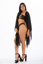 Load image into Gallery viewer, CELESTE - Three Piece: Black Dragon and White Tiger Print Bralette Top, High Cut Bottom and Kimono Bikini Cover