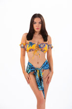 Load image into Gallery viewer, CYNTHIA - Three Piece: Yellow Floral Bandeau Top, High Cut Bottom and Sarong Bikini Cover
