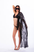 Load image into Gallery viewer, GRETCHEN - Three Piece: Black Triangle Top, Brazilian Drawstring Bottom and Kimono Cover