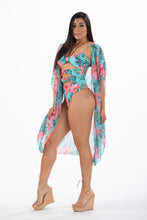 Load image into Gallery viewer, ELLIE - Two Piece: Floral and Tropical One-Piece Bathing Suit Tied Knots with Sheer Cover Up
