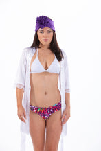 Load image into Gallery viewer, IOLET - Four Piece: White Triangle Top, Skirted Brazilian Bottom, White Cover Up and Headband
