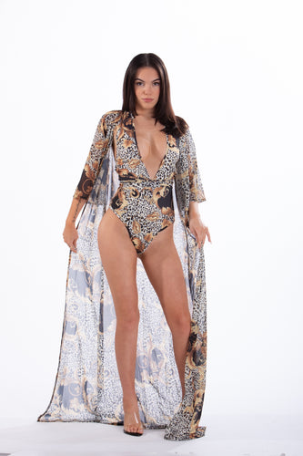 ELIZA - Long Sleeve Mesh Pool Maxi Cover up with One Piece Bathing Suit Match - Oy Dios Mio