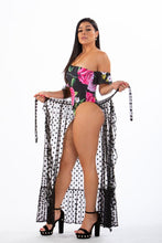 Load image into Gallery viewer, BRIDGET - One Piece Black Floral with Sarong Swimsuit Chiffon Bikini Cover
