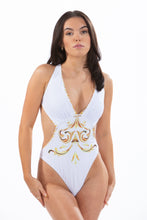 Load image into Gallery viewer, CAMILA - Deep V Neck Halter Barroque Monokini Cut Out Side
