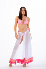 Load image into Gallery viewer, CINDY - Three Piece: Pink Triangle Top, Drawstring Bottom and White Sarong Chiffon Bikini Cover
