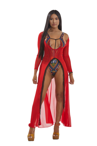 CORAL - Two Piece: Sheer Cover Up And T-tie Strap Chest Monokini