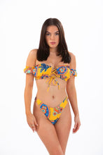 Load image into Gallery viewer, CYNTHIA - Three Piece: Yellow Floral Bandeau Top, High Cut Bottom and Sarong Bikini Cover
