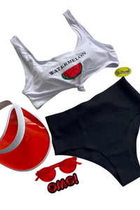 SKYLAR - Two Piece: Watermelon Crop Top and High Waisted Bikini Set