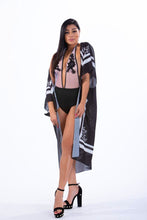Load image into Gallery viewer, FAYE - One Piece Black Plunge Bikini with Kimono Cover
